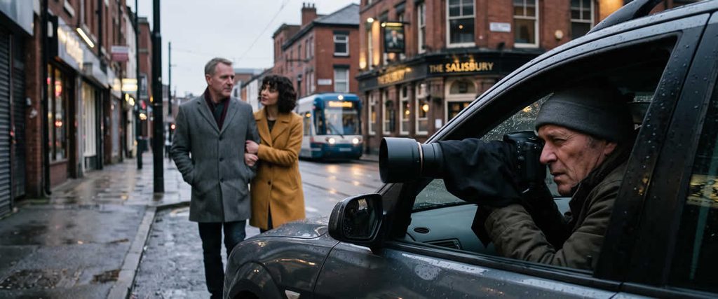 Discrete private investigator in Manchester, Surveillance on a cheating couple 